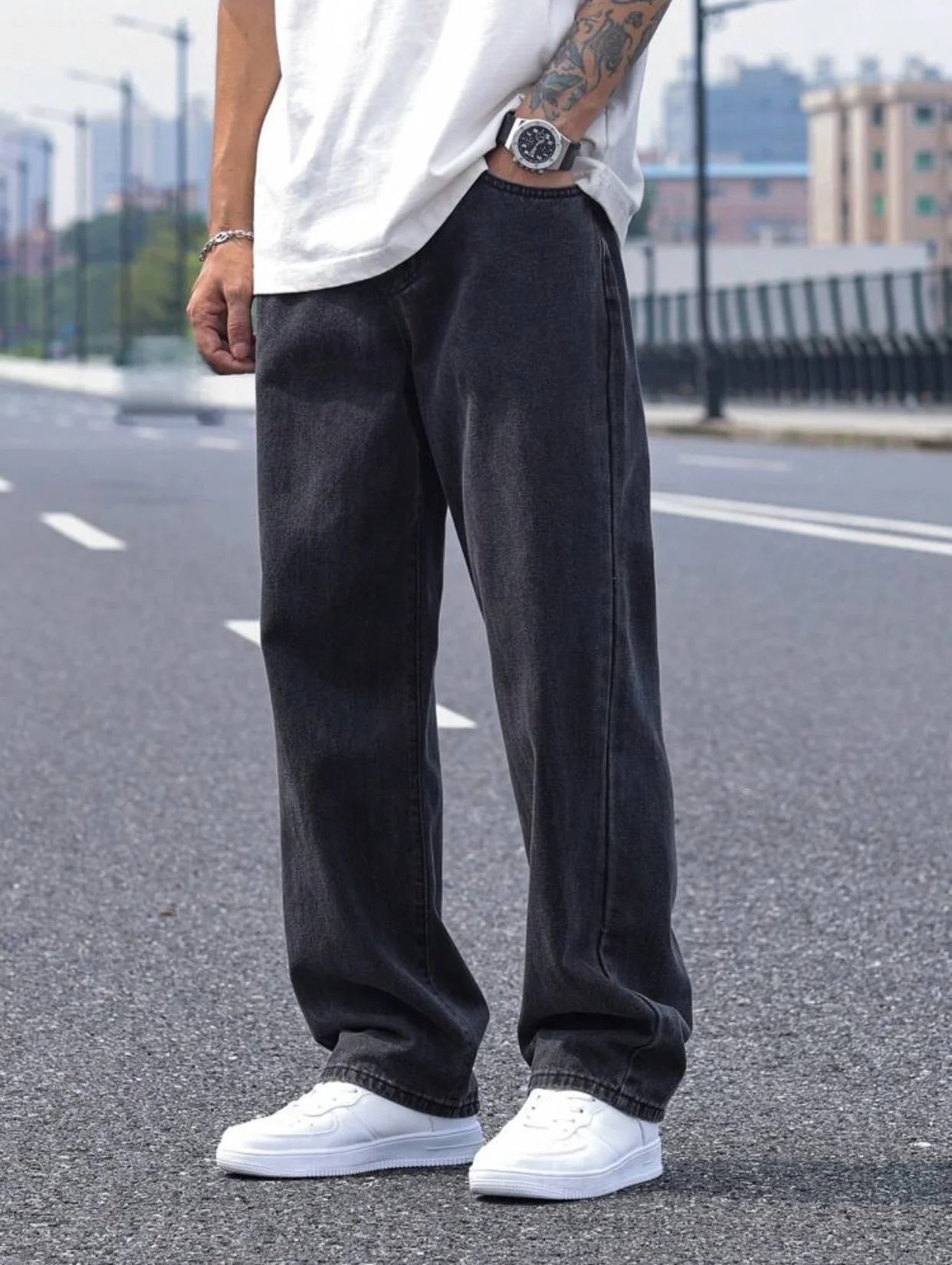 2025 New Men's Casual Long Jeans, Classic Men's Straight-Leg Jeans & Wide-Leg Jeans, Solid Color